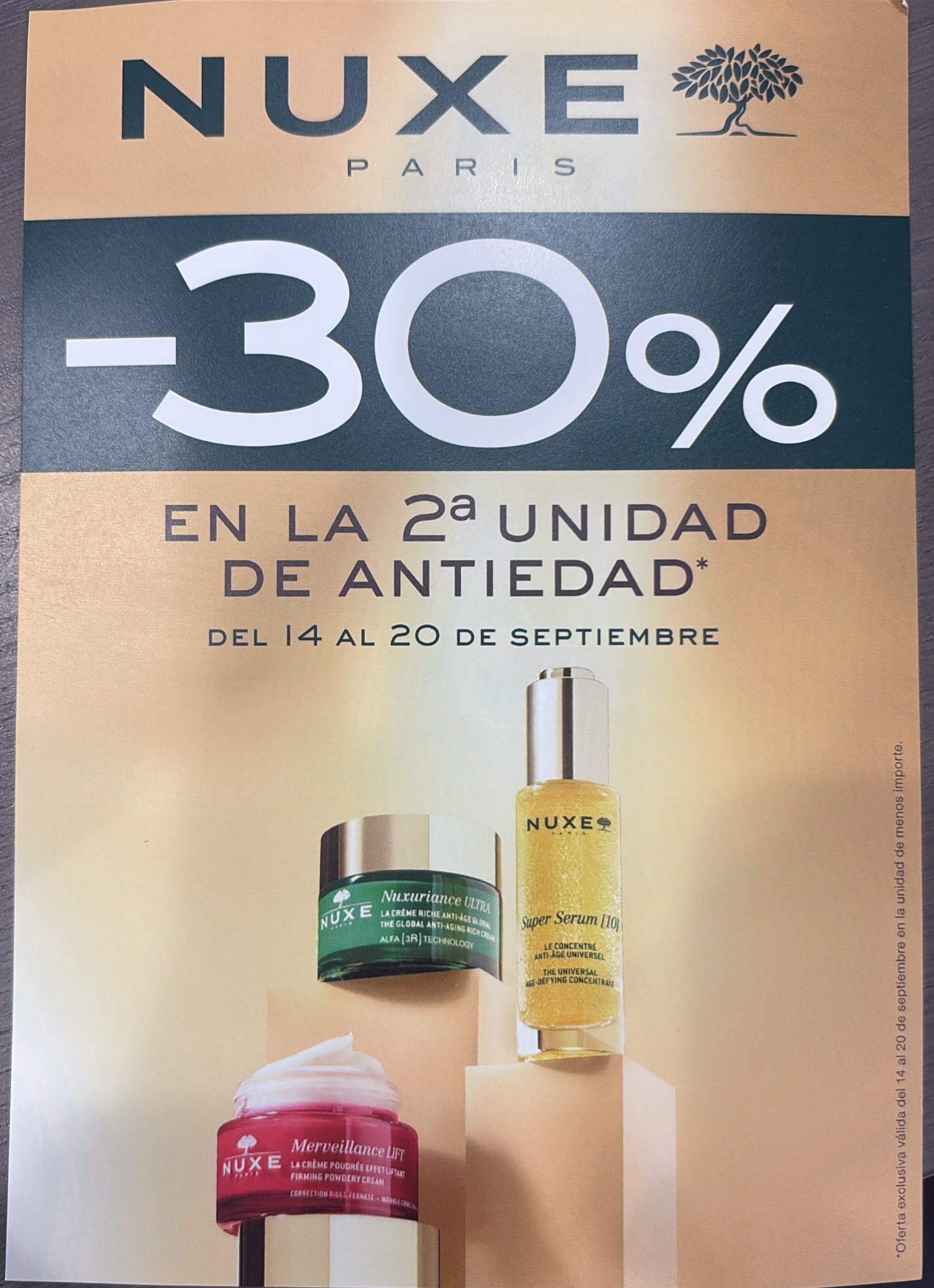 NUXE Paris -30% en la 2ª unidad de antiedad · del 14 al 20 de septiembre · Farmacia Lili Álvarez